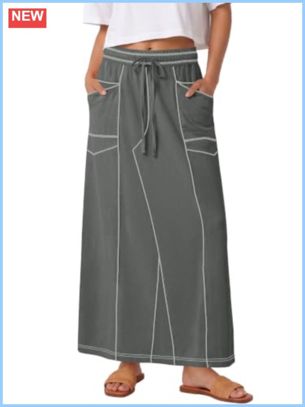 Maxi Skirt Cotton Blend Cargo Pockets Pull On Casual Summer
